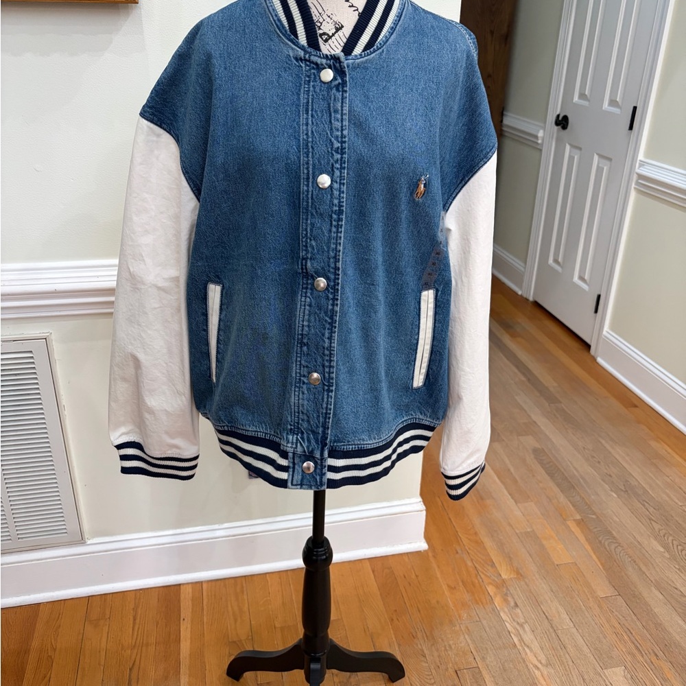 Ralph Lauren Blue Denim Jacket with White and Navy Trim